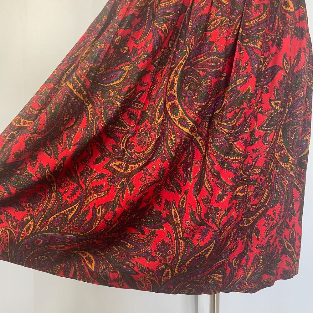 Vintage Midi Skirt Size 10 Red Paisley Pleated A Line Retro Preppy Academia 90s - Picture 4 of 12